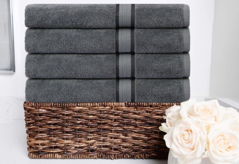 COTTON CRAFT - 4 Pack -Ultra Soft Oversized Extra Large Bath Towels 30x54 Charcoal- 100% Pure Ringspun Cotton - Luxurious Rayon Trim - Ideal for Daily Use - Each Towel Weighs 22 Ounces - Image 4
